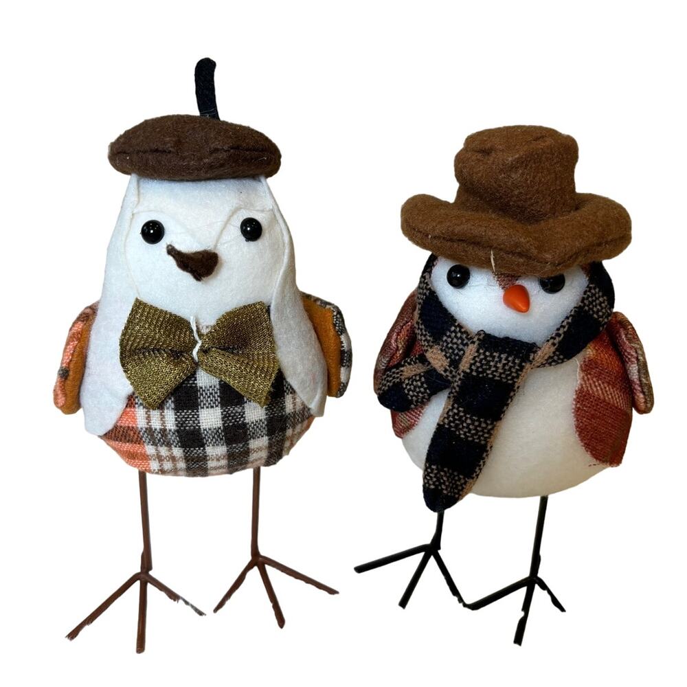 Fall Autumn Fabric Birds Plaid Decor‎ Set of 2
